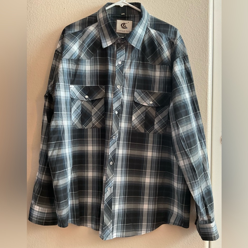 Coevals Club NWOT Black, Gray &‎ White Long Sleeve Pearl Snap Button Down XXL